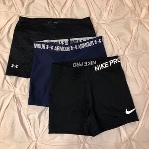 Under Armour and Nike Pro Shorts